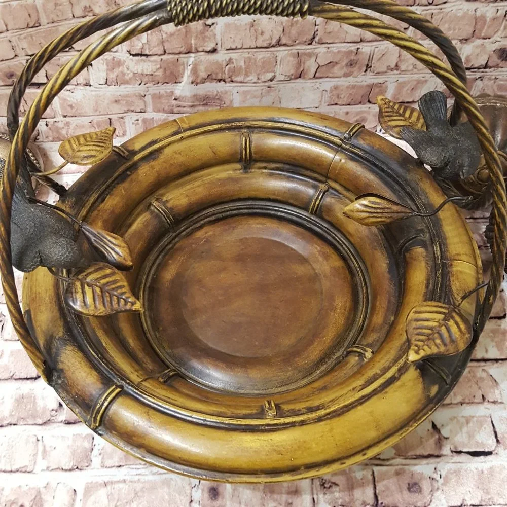 Decorative Metal Basket With Birds and Leaves 5 Balls Included